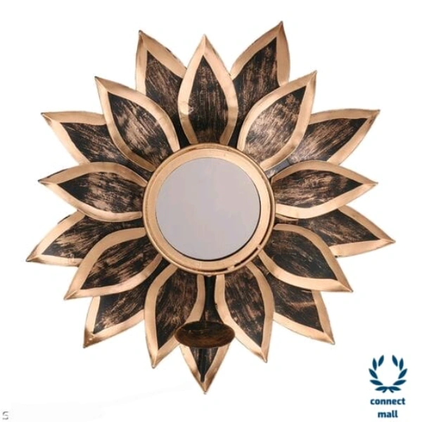 Sunflower Shaped Tealight Holder With Mirror for Home Diwali Decoration,Christmas decoration, - Metal, Pack of1